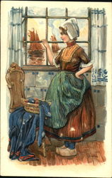 Dutch Maid Watches the Harbor Postcard