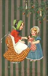 Mother Giving Christmas Doll to Daughter Postcard