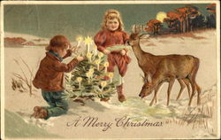 Boys and Girls, Human and Deer Postcard