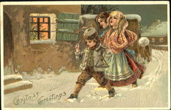 Children walking in the snow Postcard