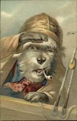 Dog smoking pipe on ship Dogs Postcard Postcard