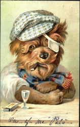 Dog with a cigar and glass of alcohol Postcard