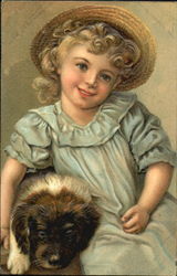 Girl in Bonnet with Puppy Postcard