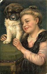 Girl with Puppy Dogs Postcard Postcard