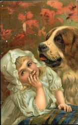 A Girl and her St. Benard Dogs Postcard Postcard