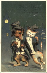 Two Unlikely Pals - Daschund & Cat Postcard