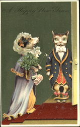 Dog and Cat Dressed as a Lady and Gentleman Postcard