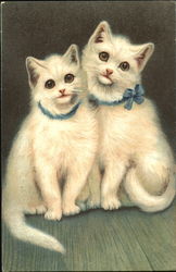 Two White Kittens With Bow Cats Postcard Postcard