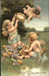 Three Playful Churubs Cupid Postcard Postcard