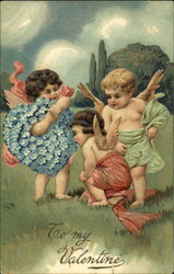 Three Cupid in Meadow Postcard Postcard