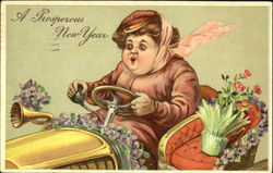 Fat Lady in Car New Year's Postcard Postcard