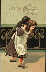 Girl carrying Daschund Dachshunds Postcard Postcard