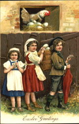 Children Gathering Eggs for Easter With Children Postcard Postcard