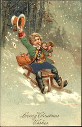 Little boy sledding Children Postcard Postcard