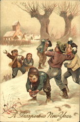 Children Engaged in Snowball Fight Postcard Postcard