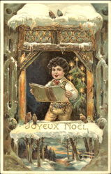 Boy singing Christmas carols Postcard