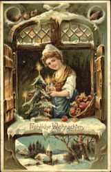 German Christmas Maid Postcard