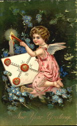 Little angel girl lighting a candle Angels Postcard Postcard