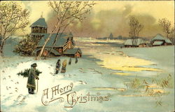 Snowy Village Christmas Scene Postcard Postcard