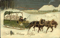 Horses and Sleigh in Snow Postcard