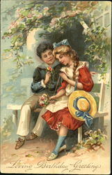 Young Couple with Flowers Romance & Love Postcard Postcard