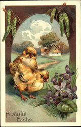 Easter Chicks with Flowers With Chicks Postcard Postcard