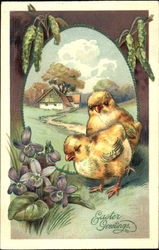 Two Chicks With Flowers With Chicks Postcard Postcard