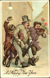 Three drunk men New Year's Postcard Postcard