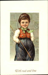 Boy Holding Fishing Pole Postcard