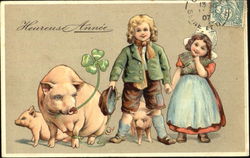 Children with Pigs Postcard Postcard