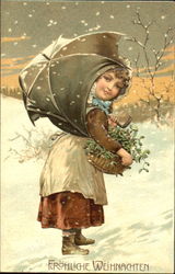 German Christmas Maiden Postcard