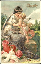 Woman holding a little angel Cupid Postcard Postcard