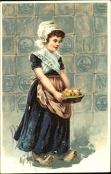 Girl with basket of fruit Postcard