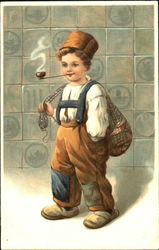 Young Lad Smoking Pipe Postcard