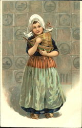 Dutch Girl with Toy Boat Dutch Children Postcard Postcard