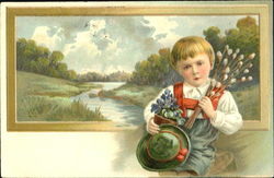 Little boy holding flowers Children Postcard Postcard