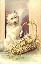 White Dog with Flowers Dogs Postcard Postcard