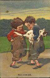 Two Boys Tying a Bell to a Cat's Tail Postcard