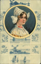 Dutch woman & Tiles Postcard