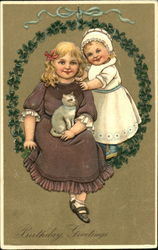 Two girls and kitten Postcard Postcard