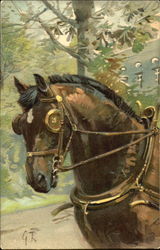 Horse pulling cart Postcard