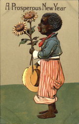 Little boy holding flowers Black Americana Postcard Postcard