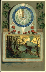 New Years Greeting with Clock Postcard