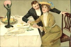 Dinner party Art Nouveau Postcard Postcard