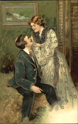 Woman caressing man Romance & Love Postcard Postcard