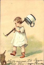 Child with cane & Bedpan Children Postcard Postcard