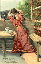 Kissing Couple at Teatime Romance & Love Postcard Postcard