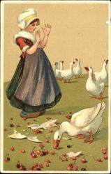 Dutch girl and geese Dutch Children Postcard Postcard