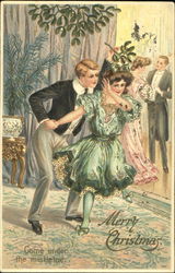 Boy and girl under the mistletoe Children Postcard Postcard