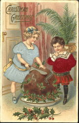 Woman and child carving Christmas dinner Children Postcard Postcard